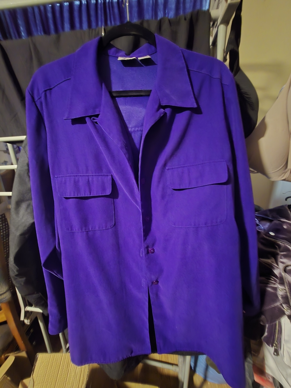 Allison Daley Women Size 18 Purple Button Front Shirt Blouse Long Sleeve Pockets